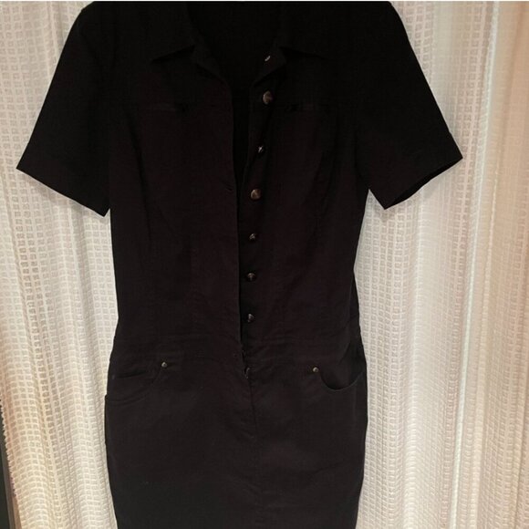 Black Armani Exchange Denim Military Dress Size 8 - Picture 2 of 8